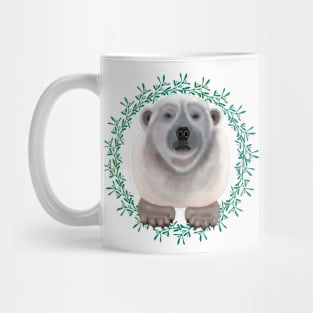 Polar Bear on circular mistletoe pattern Mug